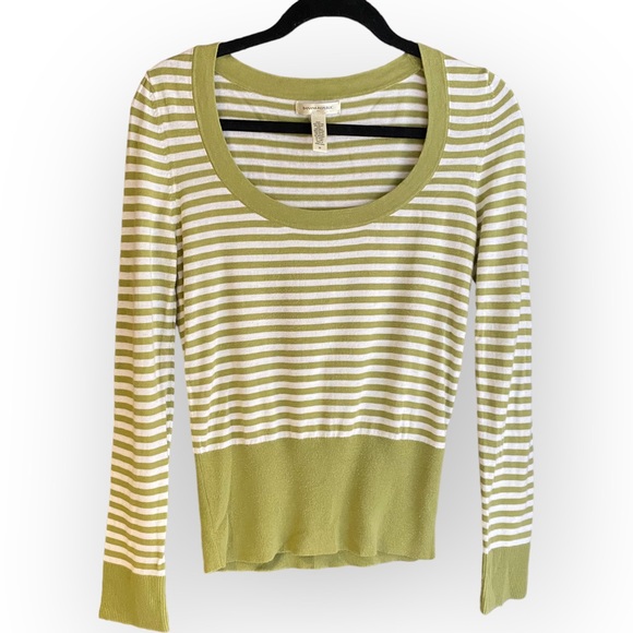 2 for $30 Banana Republic Stripe Green White Scoop Neck Sweater Size Medium - Picture 1 of 7